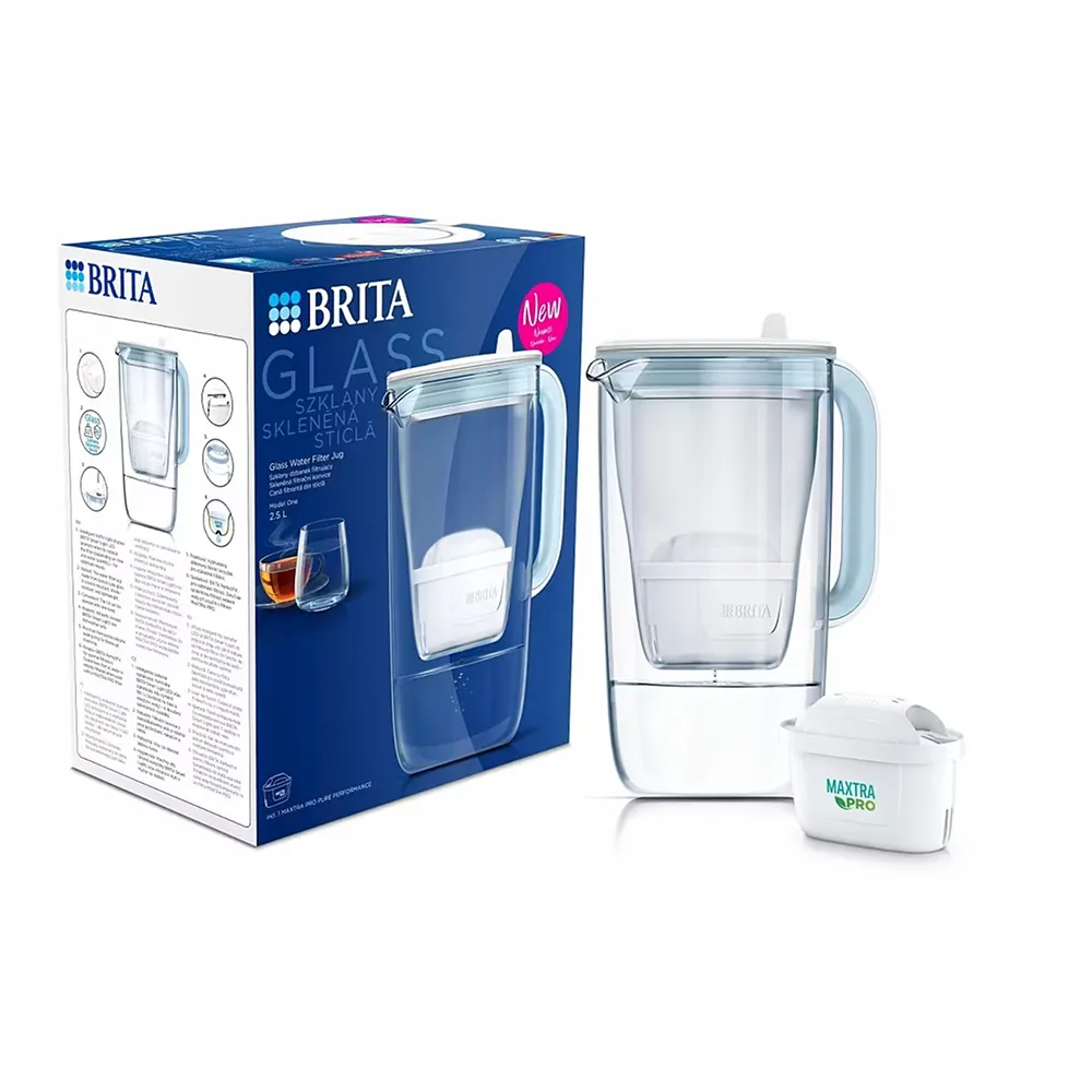 [1050451] Brita Glass Jug Water Filter 2.5L Light Blue with Maxtra Pro Cartridge
