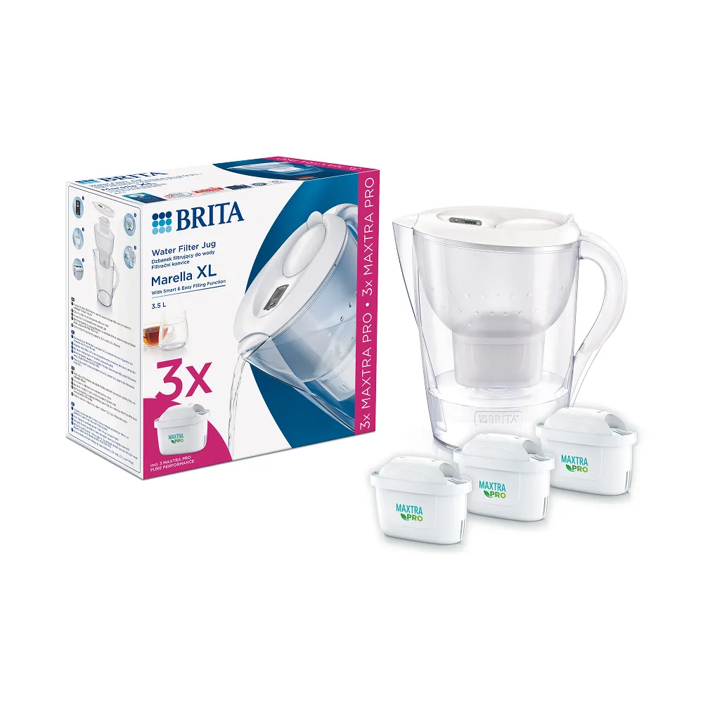 Brita Filtration Jug Marella XL 3.45L White + 3 Maxtra Pro Cartridges