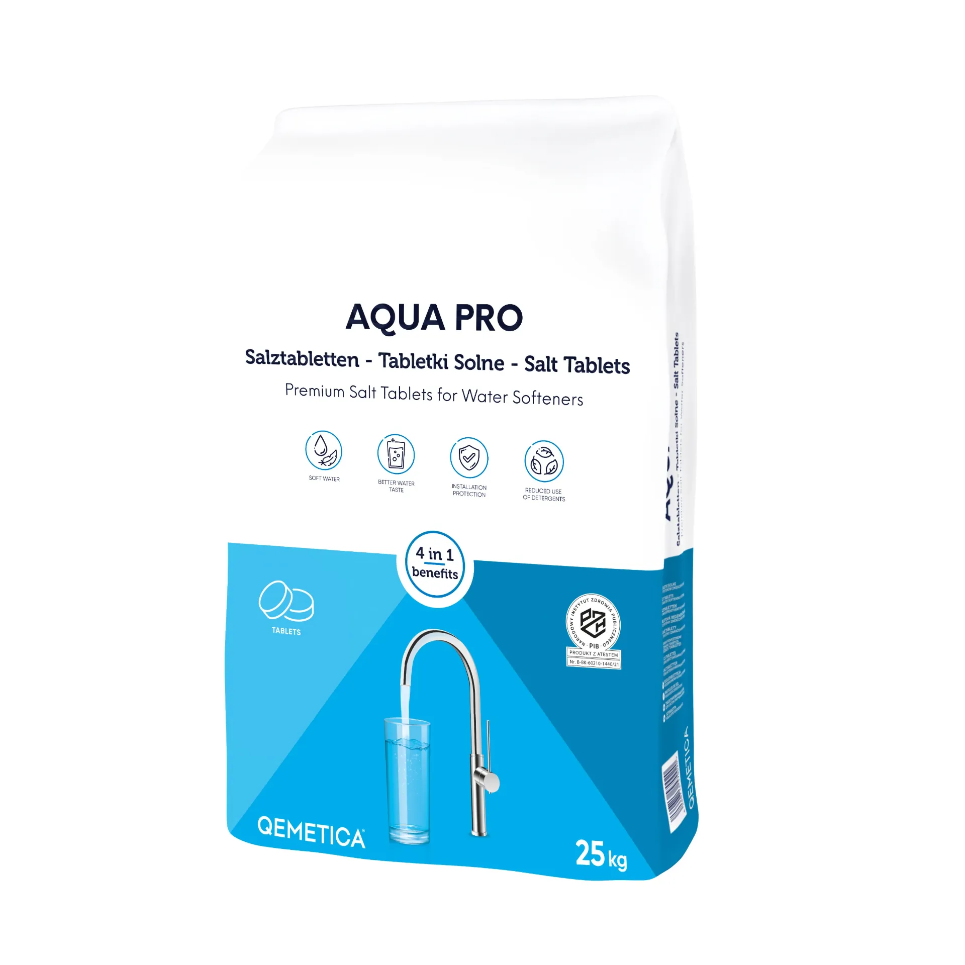 Vee pehmendamise soolatabletid Qemetica Aqua Pro 25 kg